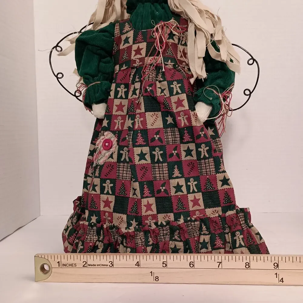 Vintage Angel Tree Topper, Rag Doll, Christmas Dress, Country Theme Size 16